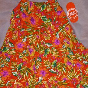 Silky orange tropical girls dress